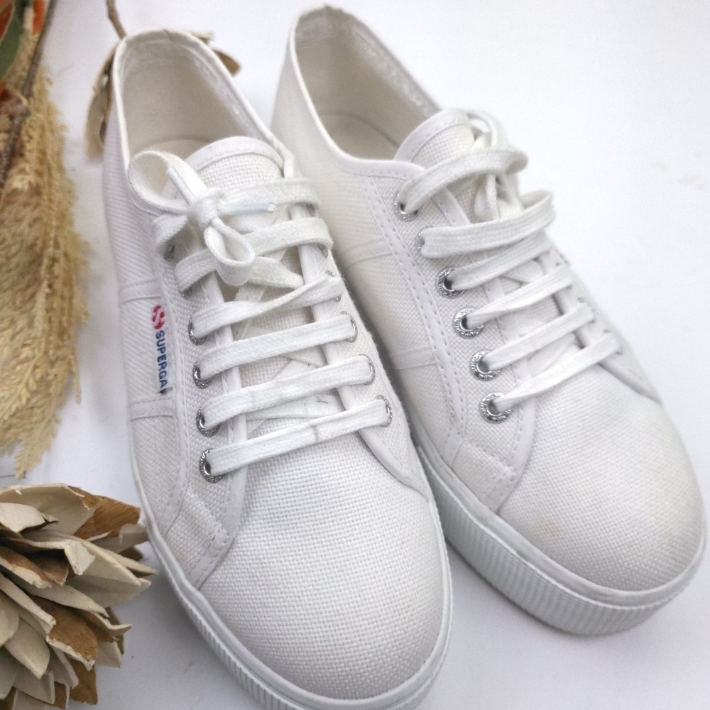Superga White Canvas Platform Sneaker Sz 39